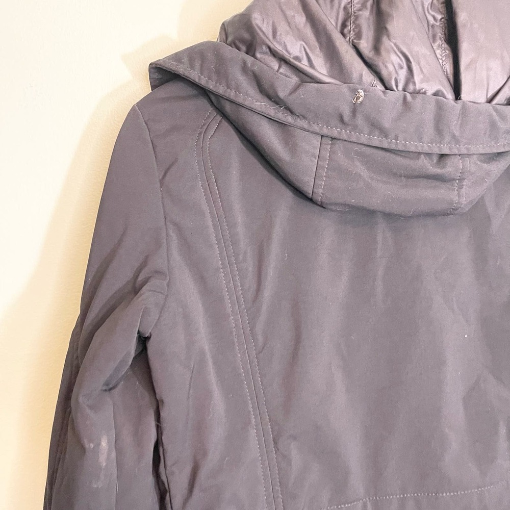 Post Card black Hooded Coat Italian Double Zipper Puffer Jacket Size 4 - Picture 9 of 16